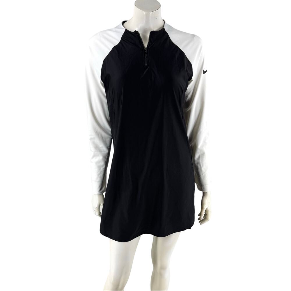 Nike Swim Rash Guard Dress Size Medium Black White Long Sleeve Shelf Bra NEW